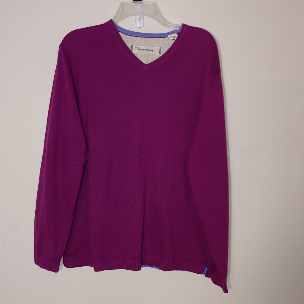 Tommy Bahama Cashmere Cotton Blend V-Neck Pullover Sweater Size L Purple